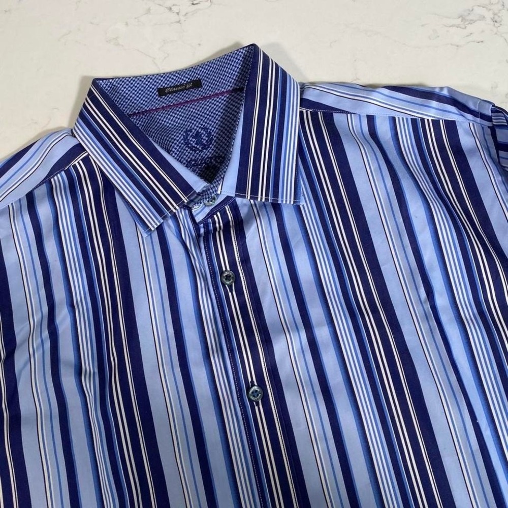 Bugatchi Uomo Classic‎ Fit Dress Shirt Blue  Long Sleeve Men's Size Medium